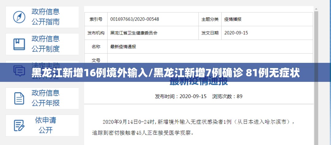 黑龙江新增16例境外输入/黑龙江新增7例确诊 81例无症状 黑龙江新增16例境外输入/黑龙江新增7例确诊 81例无症状