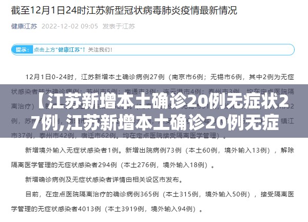 【江苏新增本土确诊20例无症状27例,江苏新增本土确诊20例无症状27例是哪里的】