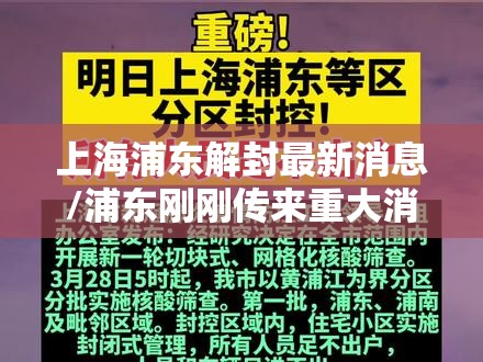 上海浦东解封最新消息/浦东刚刚传来重大消息 上海浦东解封最新消息/浦东刚刚传来重大消息