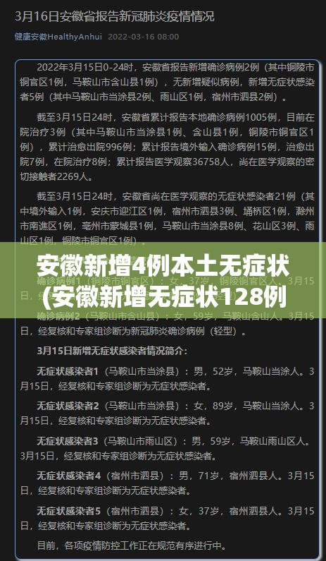 安徽新增4例本土无症状(安徽新增无症状128例是哪里的)