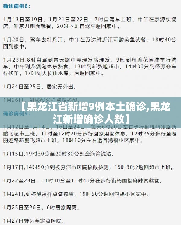 【黑龙江省新增9例本土确诊,黑龙江新增确诊人数】 【黑龙江省新增9例本土确诊,黑龙江新增确诊人数】