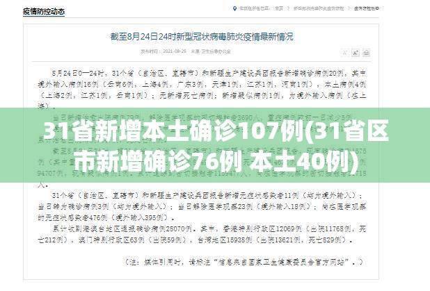 31省新增本土确诊107例(31省区市新增确诊76例 本土40例)