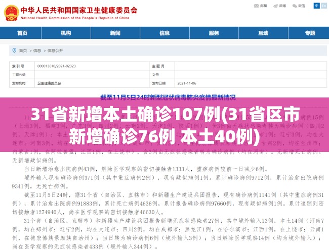 31省新增本土确诊107例(31省区市新增确诊76例 本土40例)