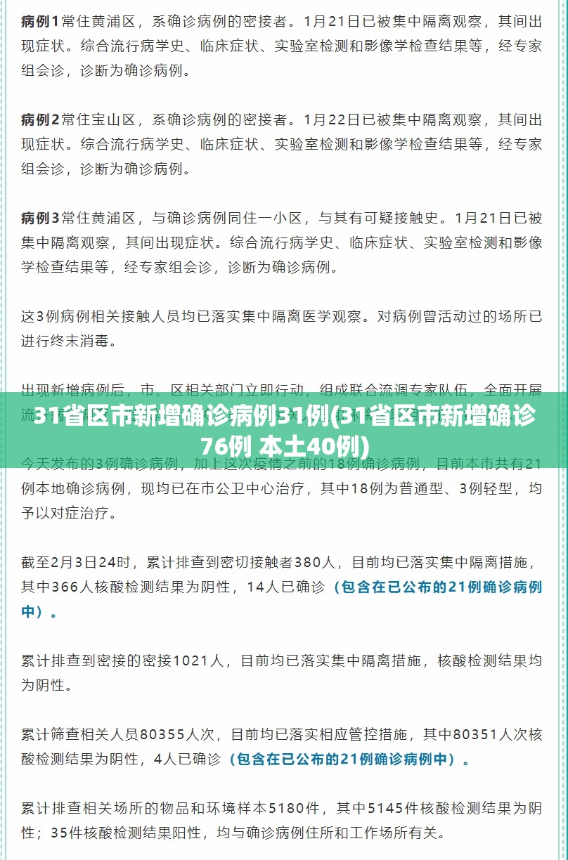 31省区市新增确诊病例31例(31省区市新增确诊76例 本土40例) 31省区市新增确诊病例31例(31省区市新增确诊76例 本土40例)