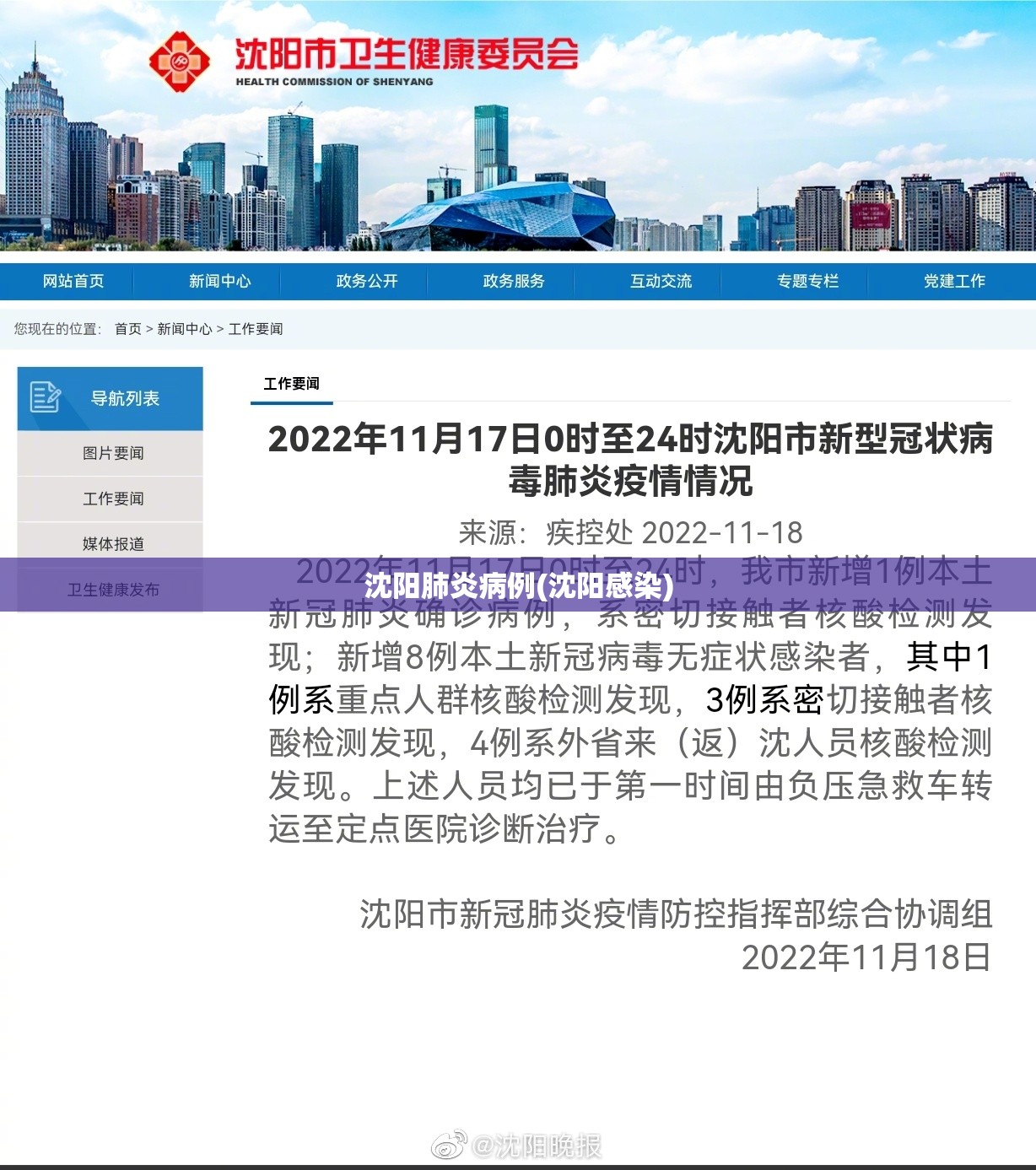 沈阳肺炎病例(沈阳感染) 沈阳肺炎病例(沈阳感染)