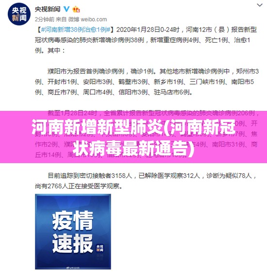 河南新增新型肺炎(河南新冠状病毒最新通告) 河南新增新型肺炎(河南新冠状病毒最新通告)