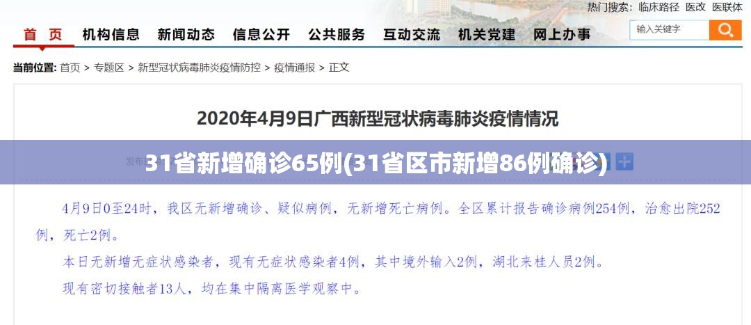 31省新增确诊65例(31省区市新增86例确诊)