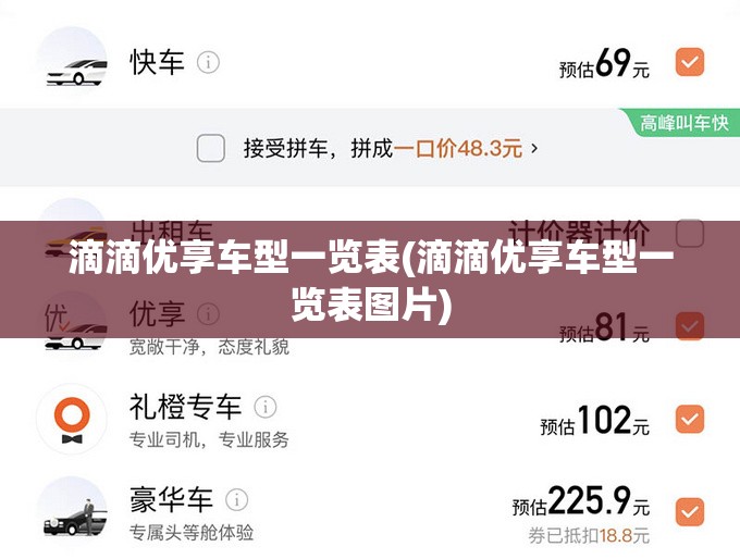 滴滴优享车型一览表(滴滴优享车型一览表图片)