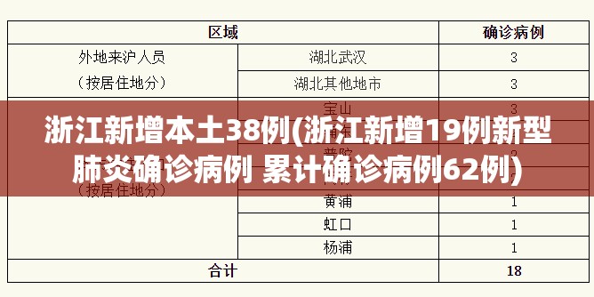 浙江新增本土38例(浙江新增19例新型肺炎确诊病例 累计确诊病例62例) 浙江新增本土38例(浙江新增19例新型肺炎确诊病例 累计确诊病例62例)
