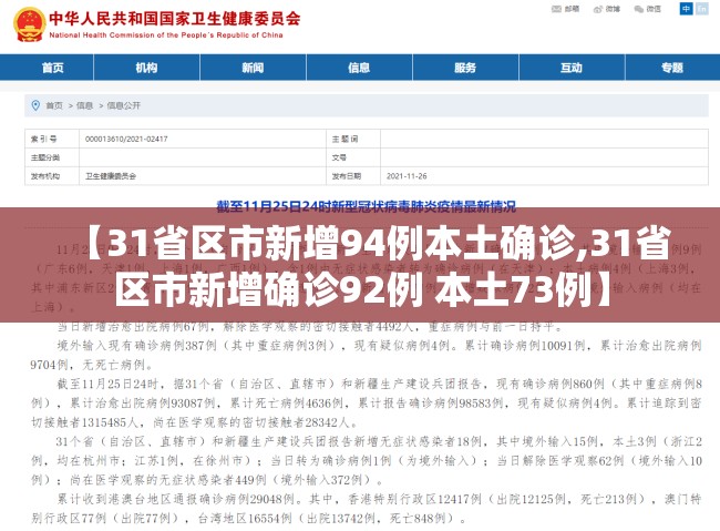 【31省区市新增94例本土确诊,31省区市新增确诊92例 本土73例】 【31省区市新增94例本土确诊,31省区市新增确诊92例 本土73例】
