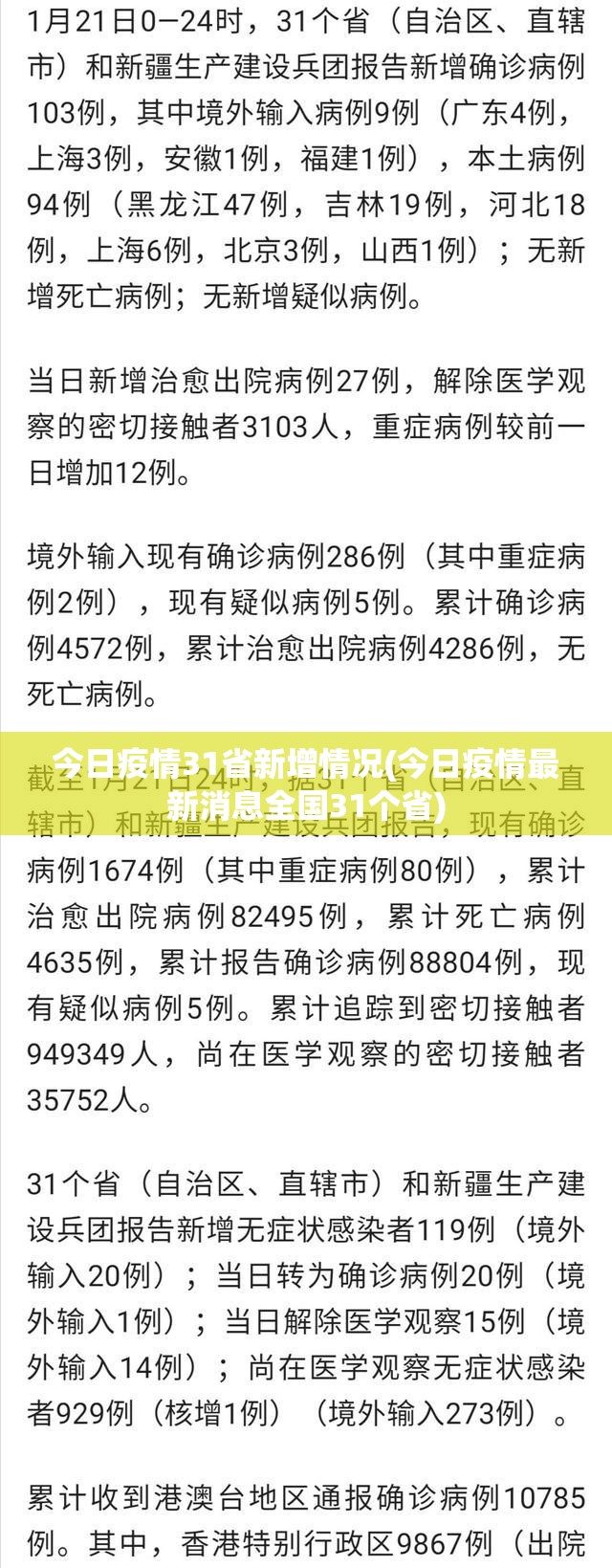 今日疫情31省新增情况(今日疫情最新消息全国31个省) 今日疫情31省新增情况(今日疫情最新消息全国31个省)