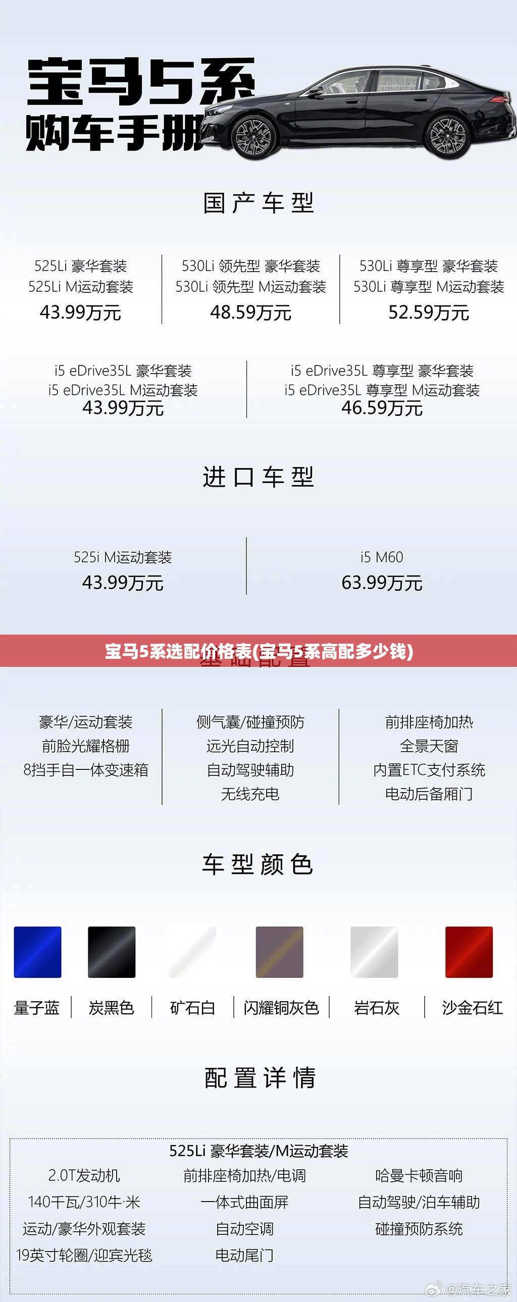 宝马5系选配价格表(宝马5系高配多少钱)