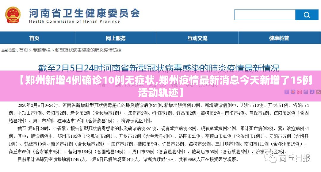 【郑州新增4例确诊10例无症状,郑州疫情最新消息今天新增了15例活动轨迹】