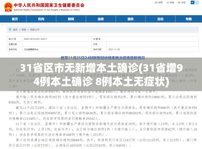 31省区市无新增本土确诊(31省增94例本土确诊 8例本土无症状)