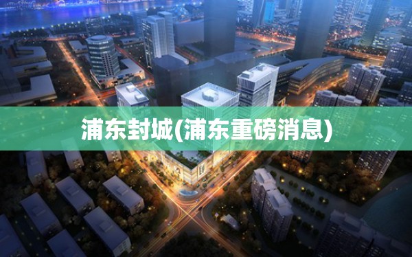 浦东封城(浦东重磅消息)