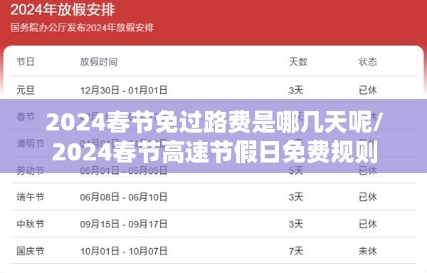 2024春节免过路费是哪几天呢/2024春节高速节假日免费规则