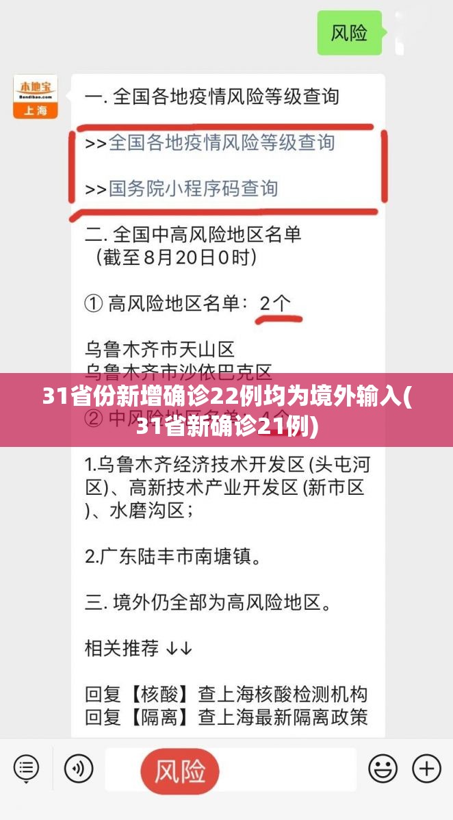 31省份新增确诊22例均为境外输入(31省新确诊21例)