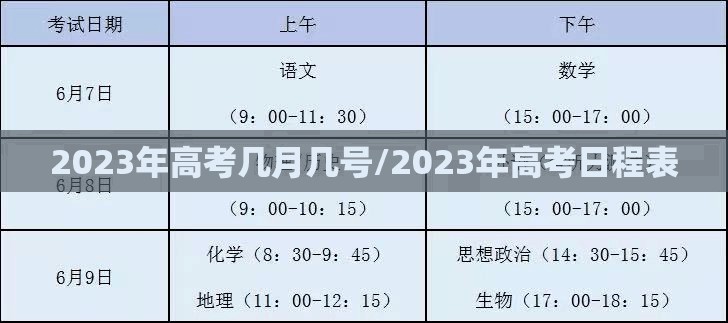 2023年高考几月几号/2023年高考日程表