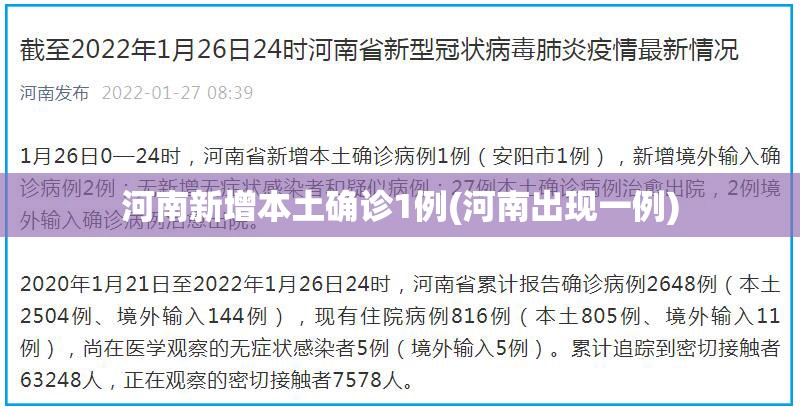 河南新增本土确诊1例(河南出现一例)