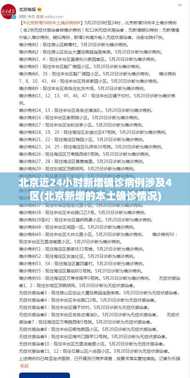 北京近24小时新增确诊病例涉及4区(北京新增的本土确诊情况) 北京近24小时新增确诊病例涉及4区(北京新增的本土确诊情况)