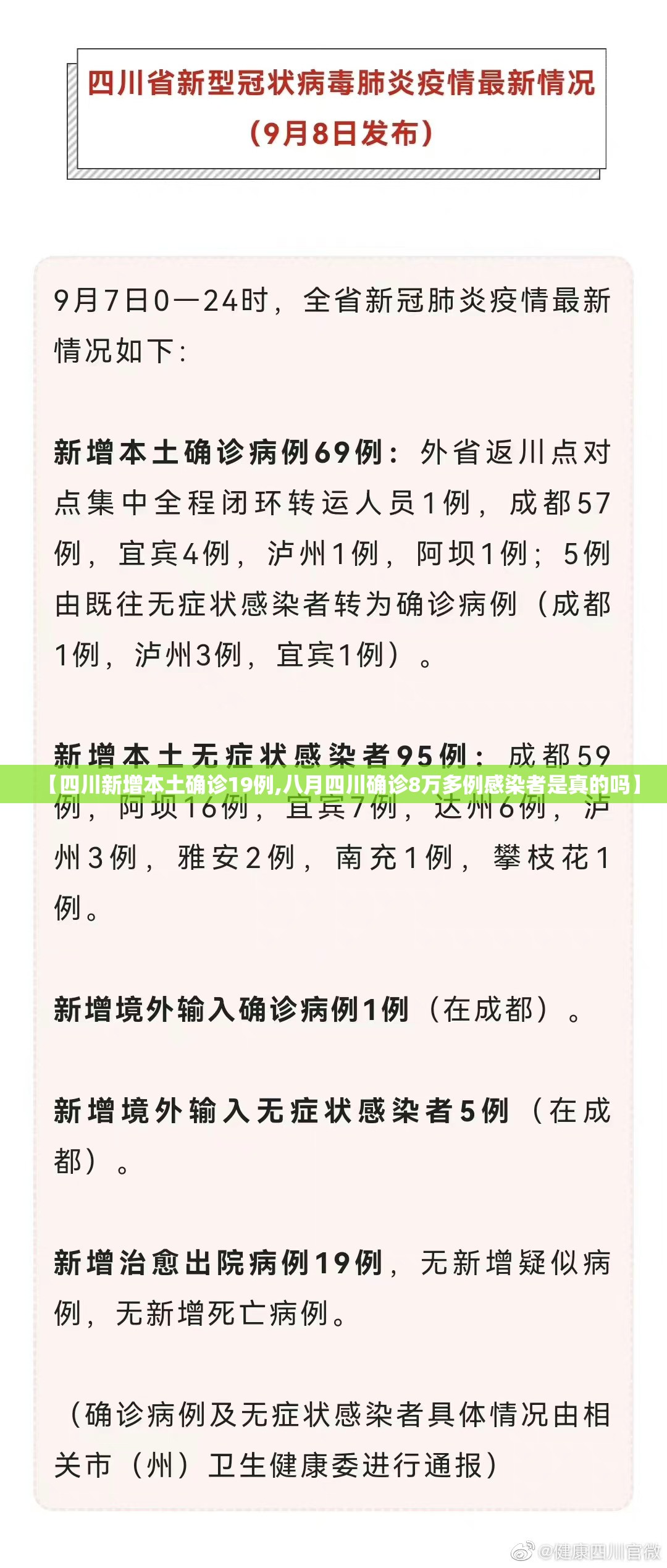 【四川新增本土确诊19例,八月四川确诊8万多例感染者是真的吗】 【四川新增本土确诊19例,八月四川确诊8万多例感染者是真的吗】