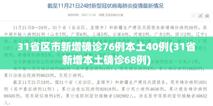 31省区市新增确诊76例本土40例(31省新增本土确诊68例) 31省区市新增确诊76例本土40例(31省新增本土确诊68例)