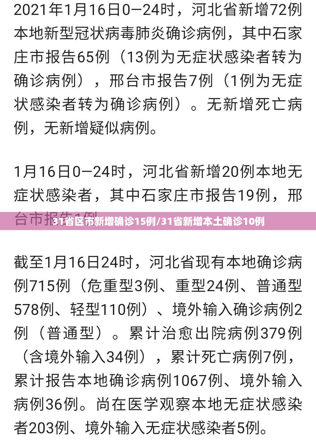 31省区市新增确诊15例/31省新增本土确诊10例