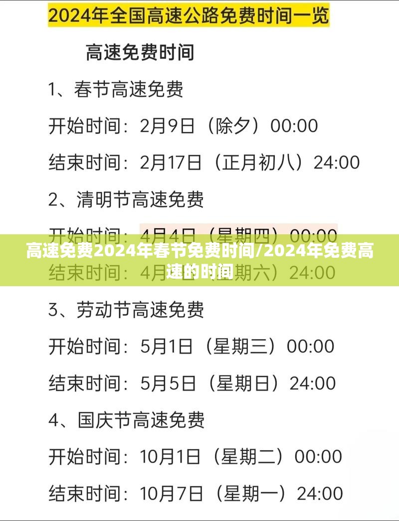 高速免费2024年春节免费时间/2024年免费高速的时间 高速免费2024年春节免费时间/2024年免费高速的时间