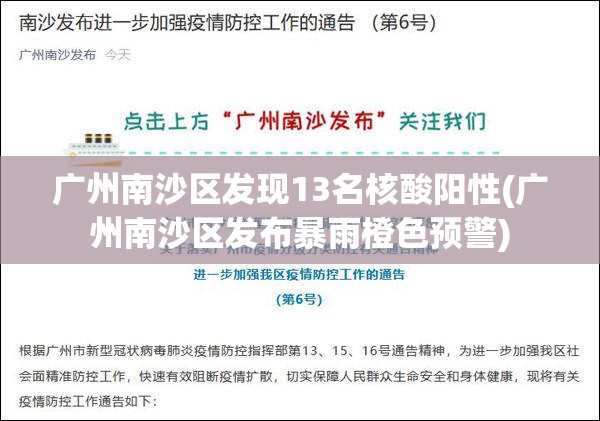 广州南沙区发现13名核酸阳性(广州南沙区发布暴雨橙色预警)